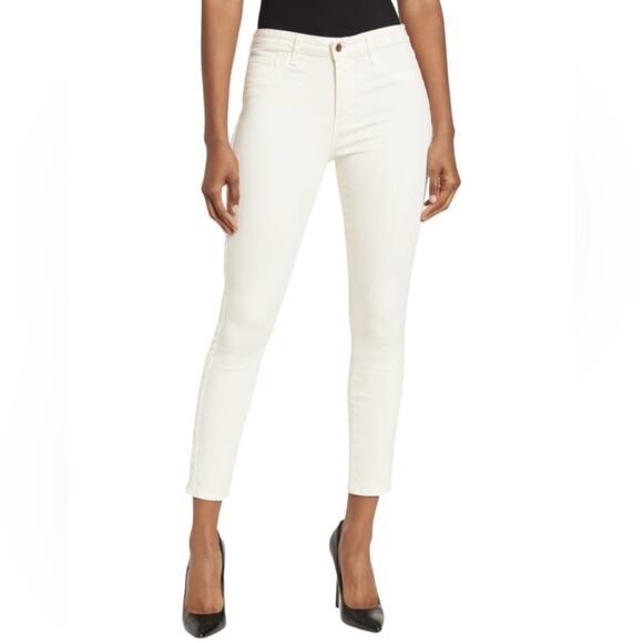 NWT L'AGENCE Margot Skinny High Rise VELVET TUXEDO STRIPE Antique White Size‎ 26 - Picture 1 of 11